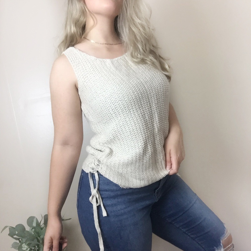 [Marled] Beige Knit Sleeveless Boho Tank Top